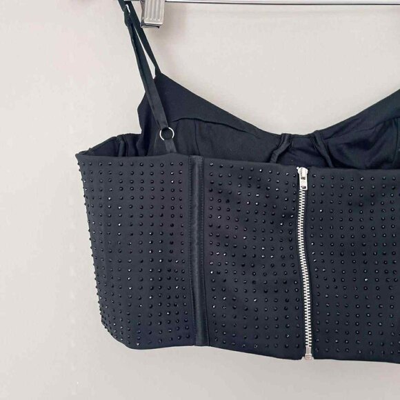 ASOS Design Black Crystal Stud Hot Fix Corset Top Size 12 - Picture 6 of 6